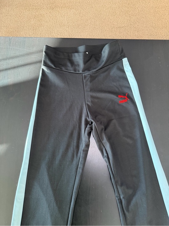 Puma Pants - Puma Black Leggings with Light Blue Side Panels and Red Logo